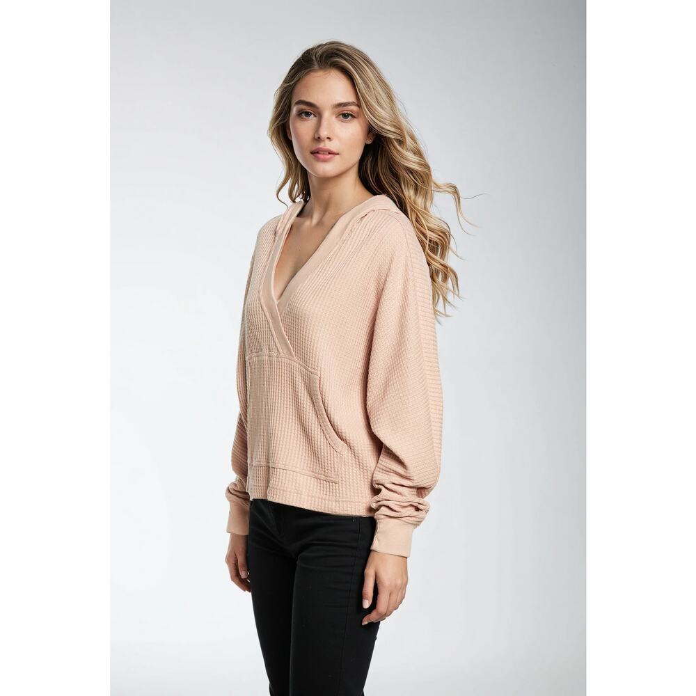 Three Dots Long Sleeve Thermal Pullover Hoodie Rose Smoke Women's Medium NWT